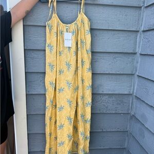 Wrap London Yellow Maxi Dress with Blue Palm Print